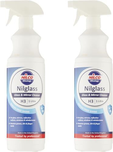 Nilglass H3 Professional Glass & Mirror Cleaner 1L Pack of 2 – Streak-Free, Smudge-Free, Fast-Drying Window & Glass Cleaner | Suitable for Mirrors, Glass Surfaces & Windows