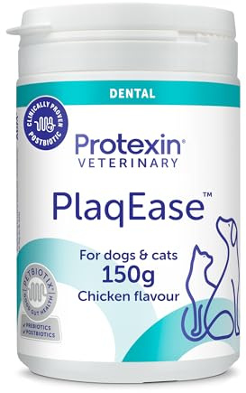 Protexin Veterinary PlaqEase – Dental Powder for Dogs & Cats – Controls Plaque, Freshens Breath & Supports Oral Microbiome – Chicken Flavour – 150g