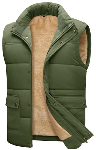 Xnova Gilet in Pile da Uomo Casual Caldo Giacca Senza Maniche Antivento Colletto Rialzato Giubbotto Smanicato Termico Cappotto Imbottito (Verde, XL)
