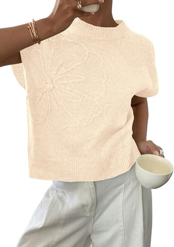 PRETTYGARDEN Women's 2026 Spring Sweater Vest Trendy Flower Knit Short Sleeve Cute Pullover Tank Tops Summer Fashion Clothing (Beige,Small)