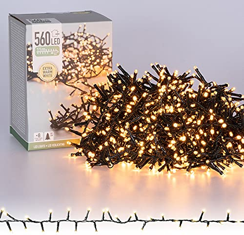 ECD Germany LED Clusterlichterkette 11m mit 560 LEDs, Extra Warmweiß, 3m Stromkabel, IP44, Cluster Llichterkette Büschellichterkette für Weihnachten Weihnachtsbaum Weihnachtsbeleuchtung, Innen/Außen