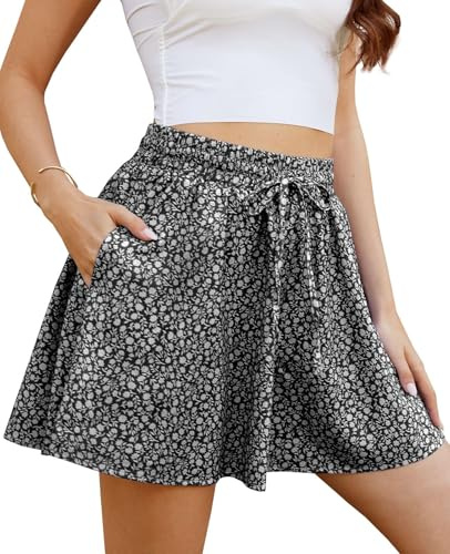 Yutdeng Pantaloncini da Donna Estivi Eleganti Gamba Larga Shorts a Vita Alta Gonna Pantaloncino con Stampa Floreale Pantagonna con Vita Elasticizzata Leggero Pantaloncini da Spiaggia