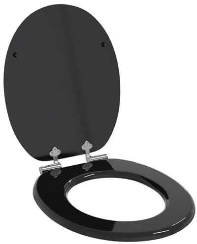vidaXL Asiento de Inodoro de Cierre Suave Negro 44 x 38 cm, Accesorios Modernos de baño, Funda de Inodoro estilosa, Tapa de Cierre Suave, diseño cómodo de MDF