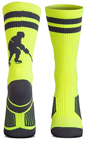 ChalkTalkSPORTS Hockey Half Cushioned Crew Socks | Hockey Player | Neon/Gray