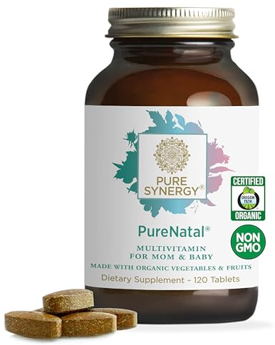 PURE SYNERGY PureNatal Prenatal Vitamins | Vegan Supplement Made with Organic Whole Foods | with Natural Iron, Folate, and Choline | for Pre-Conception, Pregnancy and Breastfeeding (120 Tablets)