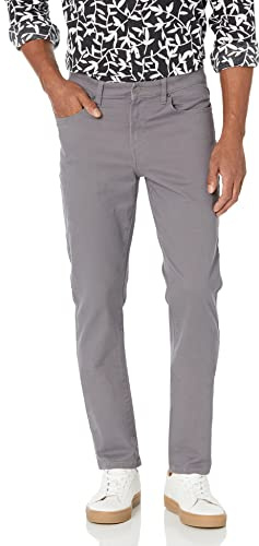 Amazon Essentials Pantalón de Sarga Elástico con 5 Bolsillos y Ajuste Entallado Hombre, Gris Oscuro, 32W / 30L