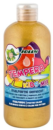 JOLLY Tempera Kids Mix pittura, pittura liquida, bottiglia da 0,5 litri oro, colori brillanti e opachi, non diluiti o verniciabili con acqua, applicabile su tutti i materiali