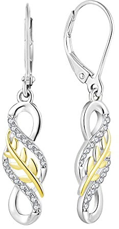 JO WISDOM Damen Hängende Ohrringe Unendlichkeit infinity Blatt Silber 925 mit 3A Zirkonia Kristall mit Gelb Vergoldet,Schmuck für Frauen