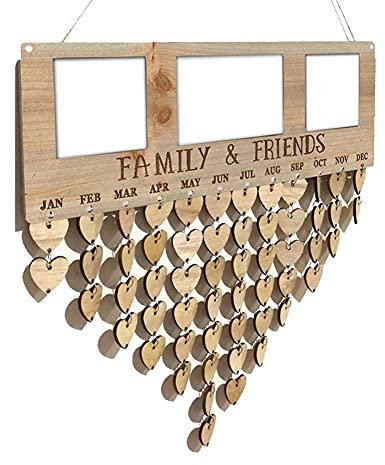 Hilai Geburtstagskalender Holz, Geburtstags-Erinnerungskalender, Holzgeburtstag Erinnerungskalender-Kalender Wandbehangschmuck Ornamente mit Tags Hängen Zeichen für Familienmutter Dad Freunde