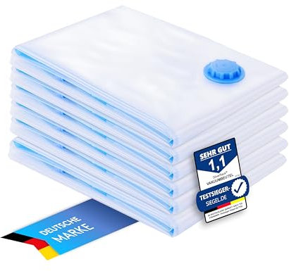 SilverRack Vakuumbeutel für Kleidung [6 Stück] Groß (60x80 cm) - INKL. ETIKETTEN - Staubsauger Vaccumiertüten für Kleidung 80x60 cm - Vakuum-Platzsparer Kleiderbeutel für Winterjacken