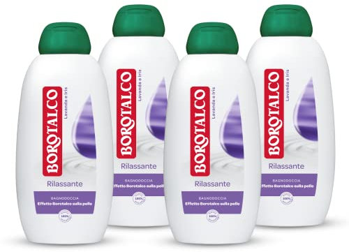 Borotalco Bagnodoccia Rilassante Lavanda e Iris, Bagnoschiuma Corpo, Formula Rilassante, Relax Assoluto, Effetto Borotalco sulla Pelle, 4 Flaconi da 600 ml - Esclusiva Amazon