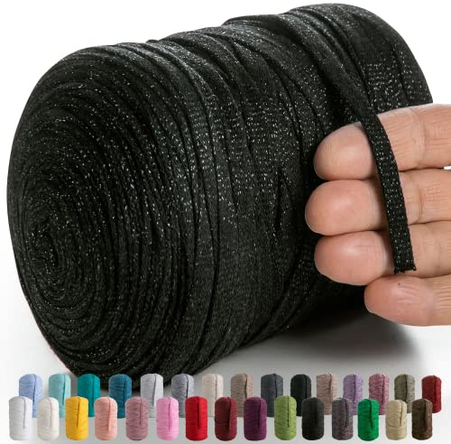 MeriWoolArt Fil Textile Métallique - 125m 10mm Cordon Macramé Métallique - Fil Macramé Brillant Lurex, Tenture Murale DIY, Attrapeur de Rêve, Décoration Mariage Boho, Ruban Coton
