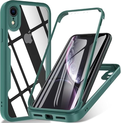 OWKEY for iPhone XR Case, [Military Grade Drop] 360° Full Body Silikon Rugged Bumper Case with Built-in Soft PET Screen Protector, Shoockproof Cover Phone Case for iPhone XR 6.1 inch, Green