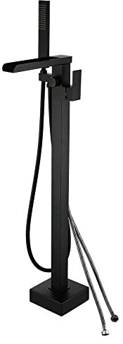 SJQKA Grifo De Ducha De Baño Independiente,Pie De Piso Mezclador Grifo Para Bañera Latón,cascada Grifo De Bañera,Grifo De Ducha Relleno De Baño negro（conexión externa）