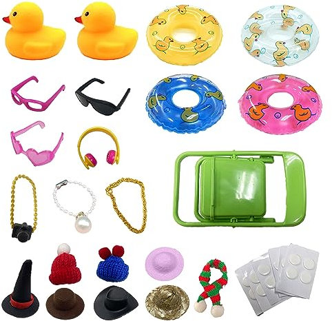 Lot de 2 décorations de canard en caoutchouc jaune pour tableau de bord de voiture, jouets de bain, jouets pour enfants avec bouée, chapeau, collier, lunettes, etc.