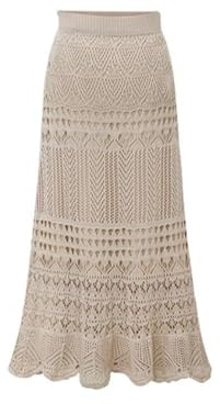 JITEM Jupe Longue en Dentelle au Crochet pour Femmes, tricotée ajourée, Taille Haute, Moulante, Longue Queue de Poisson, Jupe sirène
