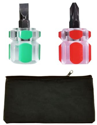 2 cacciaviti a manico corto e 1 custodia, mini cacciavite, cacciavite Phillips, cacciavite a taglio
