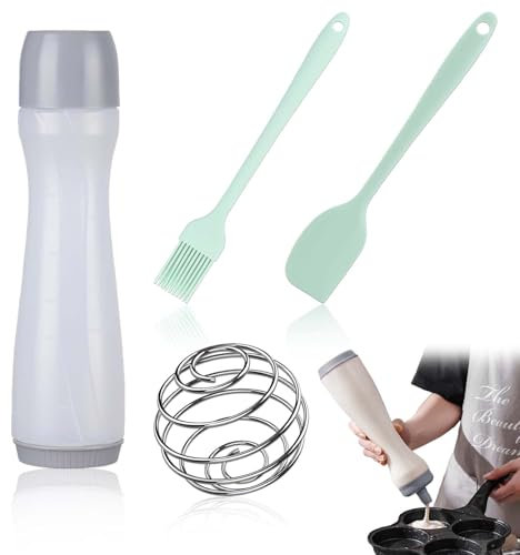 Bouteille à presser pour pâte à crêpes avec brosse en silicone, spatule et boule de mélange – 1 unité, couleur grise
