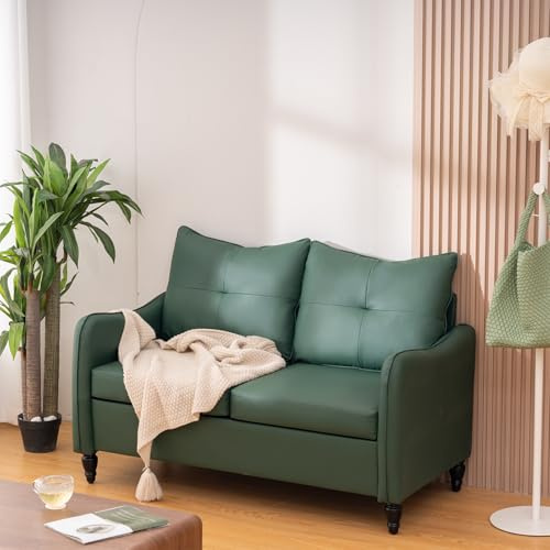 J.C.UP 2 Seater Sofa, Comfy Loveseat Sofa,Small Couches for Living Room,Mid Century Modern Love Seat Couch, 2 Seat Settee for Small Spaces with PU Leather, Upholstered 2 Seater Couch for Bedroom