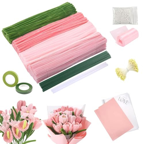 Pipe Cleaners Set - 400 Pcs Pipe Cleaners for Crafts | Flexible Chenille Stems for DIY Flower Bouquets, Parent-Child Crafts, Holiday Decor & Gifts (Pink Tulip)