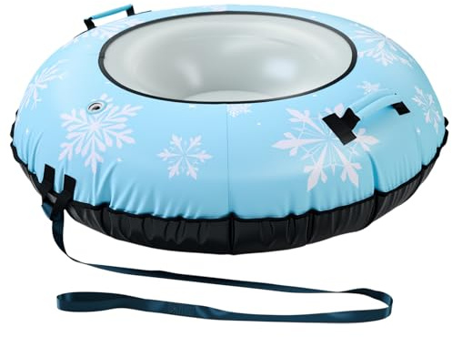 SWRORDAWN 42 Heavy Duty Snow Tube 1 Pack with Canvas Cover for Adults, Inflatable Snow Tube Sled with Thickened Bottom Rope Repair Kit, Outdoor Winter for Sledding, Blue
