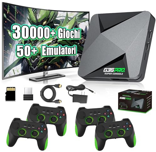 G36 Pro Console per videogiochi retrò,30000+ giochi,50+ emulatori,console EmuELEC 4.3+Android 9.0 con doppio sistema,con 4 controller wireless a 2,4 GHz,console per videogiochi HD plug&play (64G)