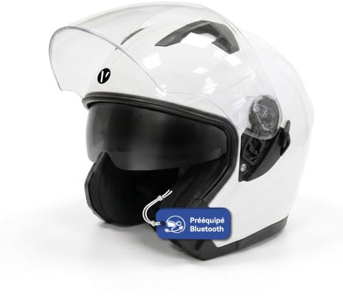 Casco Moto Jet Blanco Talla S – Doble Visera Predisposición Bluetooth
