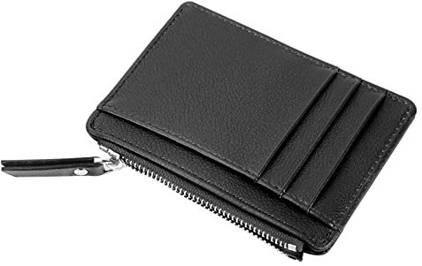 Crewell Portafoglio da donna e uomo, con chiusura lampo, in poliuretano, piccolo, morbido, sottile, per carte di credito, moneta, Nero , Elegante