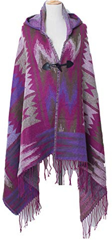 MeiPing Donna Poncho Scialle con Cappuccio Vintage Caldo Sciarpa Cape Mantella Autunno e Inverno