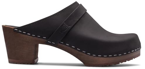 Sandgrens Handmade Swedish Wood Clogs for Women, High Heel Mule US 10 | Dublin Black Nubuck DK, EU 41