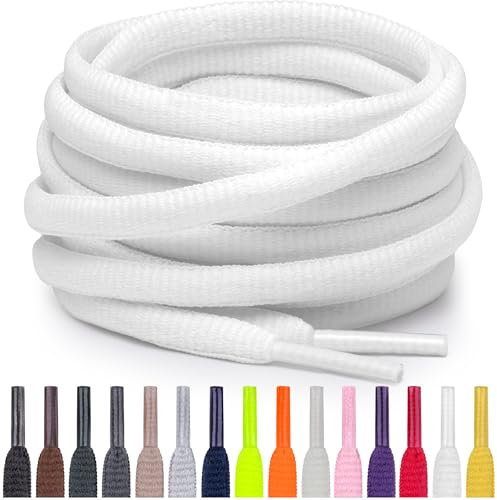 Miscly Lacets Ovales pour Sport - Disponibles en Plusieurs Longueurs et Couleurs (Blanc, 114 cm)