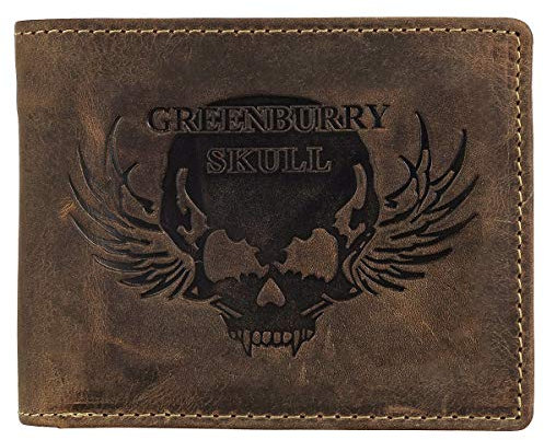 Greenburry Vintage Herren Leder Geldbörse Portmonee Portemonnaie Geldbeutel BV-1705-Skull-25 braun
