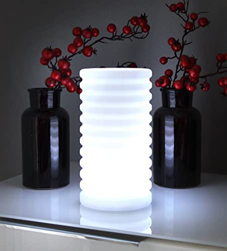 Arnusa Design Akku Tischlampe PL202 11x20 cm Farbwechsel Outdoor Fernbedienung mobile Sauna Lampe Dekolampe mit Ladekabel geriffelt Weiß kleine Nachttischlampe Stimmungslicht