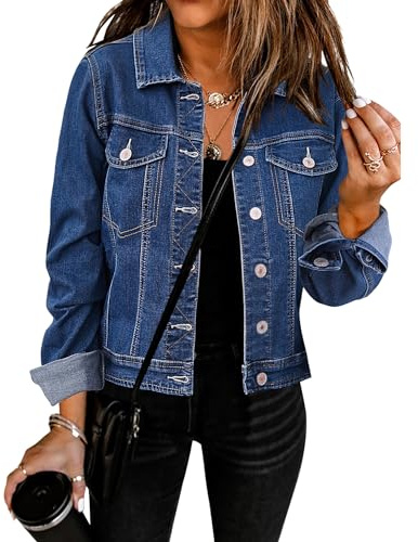 Vetinee Women's Denim Jackets Button Down Stretch Boyfriend Jean Jacket