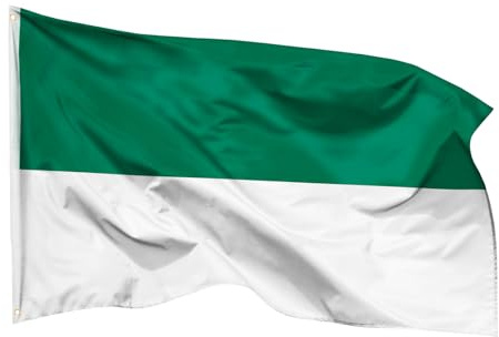 PHENO FLAGS Bandera de la fiesta de tiro 90 x 150 cm con ojales de latón - Bandera resistente a la intemperie para asta - 100% poliéster, bandera blanca y verde