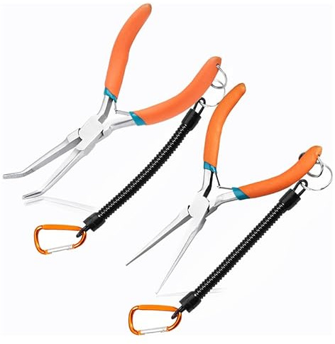 LEONTOOL Juego de 2 mini alicates de punta de aguja doblada, alicates de punta recta para hacer joyas, alicates de extracción de agujas con cordón de alambre de flexión y agarre de objetos pequeños