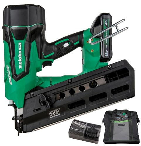 Metabo HPT Kit de clavadora inalámbrica MultiVolt™ de 18 V | Cargador de 21 grados | Clavos de cabeza redonda de 2 pulgadas hasta 3-1/2 pulgadas | Batería de iones de litio de 1-18 V 4.0 Ah con