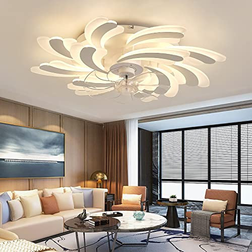 80CM Ventilador De Techo Con Luz Moderno Salón Lampara Ventilador Techo Con 12 Lampada DC Y Mando 6 Velocidades Regulable Reversible Verano & Invierno Funciones Lampara Techo Ventilador,Blanco