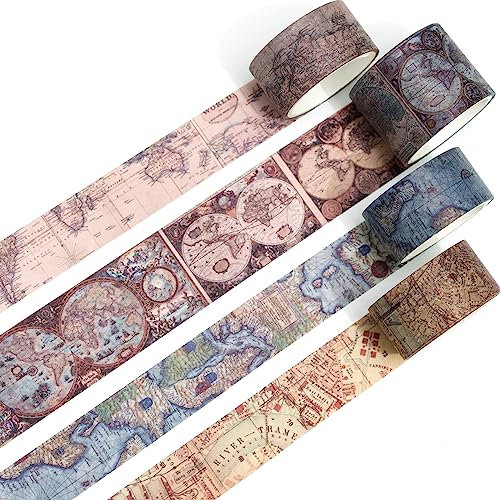 KAVI' S Retro Washi Tape Set Dekorative Antik Masking Tapes Klebeband Bunt für Kunst, DIY Handwerk, Tagebuch, Planer, Scrapbook, Verpackung (Maps)