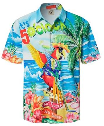 Hardaddy Men's Summer Hawaiian Shirts Funny Performence Printed Button Down Casual Bowling Shirt