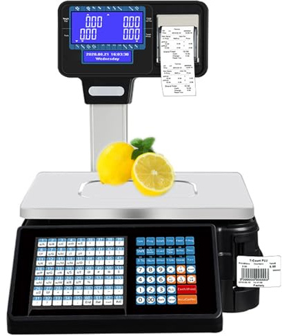 Digital Kommersiell Prisvåg, Supermarket Fruit Elektronisk Kassaapparatvåg med Etikettskrivare, 66 LB Digital Våga Prisberäkning Deli ElektroniskRäkning,Machine