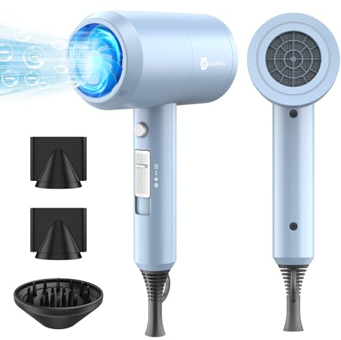 Slopehill Professional Ionic Hair Dryer, Powerful 1800W Fast Drying Low Noise Blow Dryer with 2 Concentrator Nozzle 1 Diffuser Attachments for Home Salon Travel (Matte Blue)
