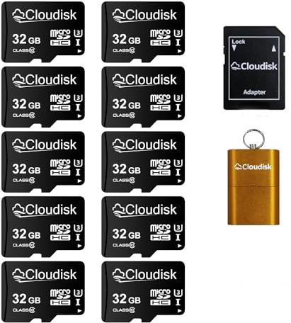 Cloudisk Pack von 10 Micro SD Karte mit SD Adapter und Kartenleser (32, GB)