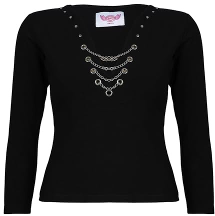 BIKER WEAR USA Babe Biker Stylish Women's Long Sleeve Tops in Black, Crimson Red, and Fuchsia - Perfect for Any Occasion (Long Sleeves Black)
