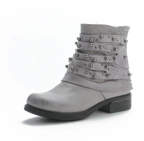 Pogolino Bottines à lacets pour femmes avec rivets Bottes de motard zippées plates et confortables ST016, 38 EU