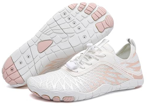 Hike Barefoot Shoes Womens Mens Walking Running Gym Trainers Wide Fit Non-Slip Lightweight Outdoor Swim Surf Water Shoes (White, 6 UK)