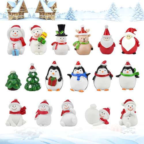 LPAMABA 17 Stück Weihnachtsdeko Schneeflocken Schneemann Miniatur Weihnachten Tischdeko Mini Weihnachten Ornamente Mini Weihnachtsmann Miniatur Kleine Weihnachtendekoration