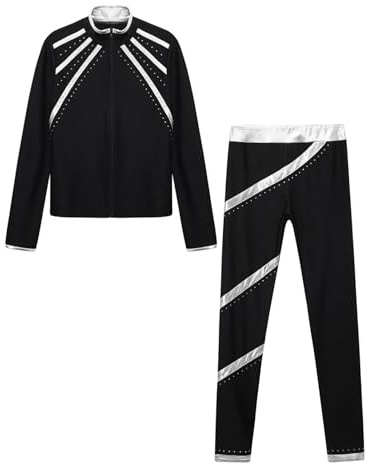 Manyakai Ensemble Tenue Patinage Artistique Fille Enfant Veste et Pantalon Legging Survêtement Sport Danse Yoga Workout 5-16 Ans Argenté 15-16 ans