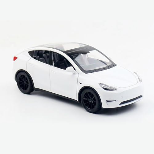 MODVKVK Tesla Model Y 1:32 modellbil, leksaksbil med ljus och musik, retdragfunktion, legeringsformgjutning, perfekt för barn från 3 år och samlare (vit)