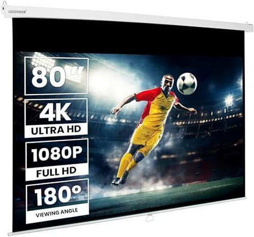 Pantalla de proyección Manual 80 16:9 Pro Mural Luxscreen Superficie Blanco Mate de Gran luminosidad para proyector Compatible 4K 1080p valido para 4:3 y 16:9 Borde Negro (Pro)